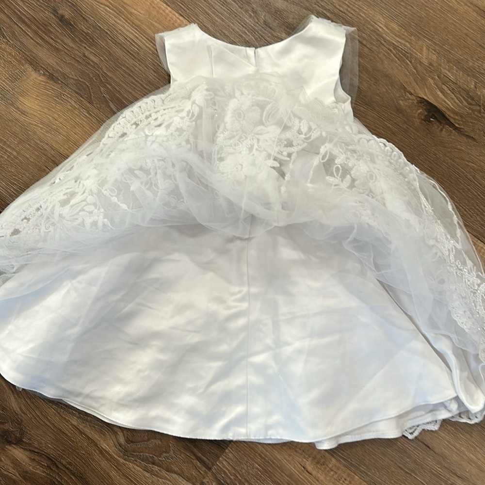 Pink butterfly asymmetrical girls white sparkle tulle floral design dress sz 2T - Picture 13 of 16